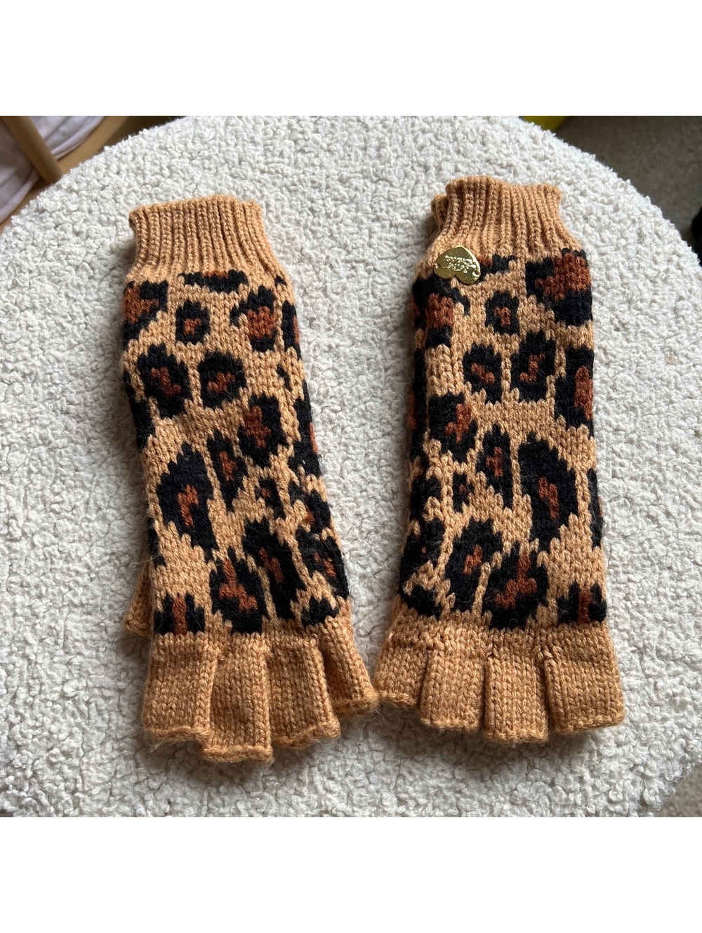 Betsey Johnson Leopard Print Fingerless Gloves